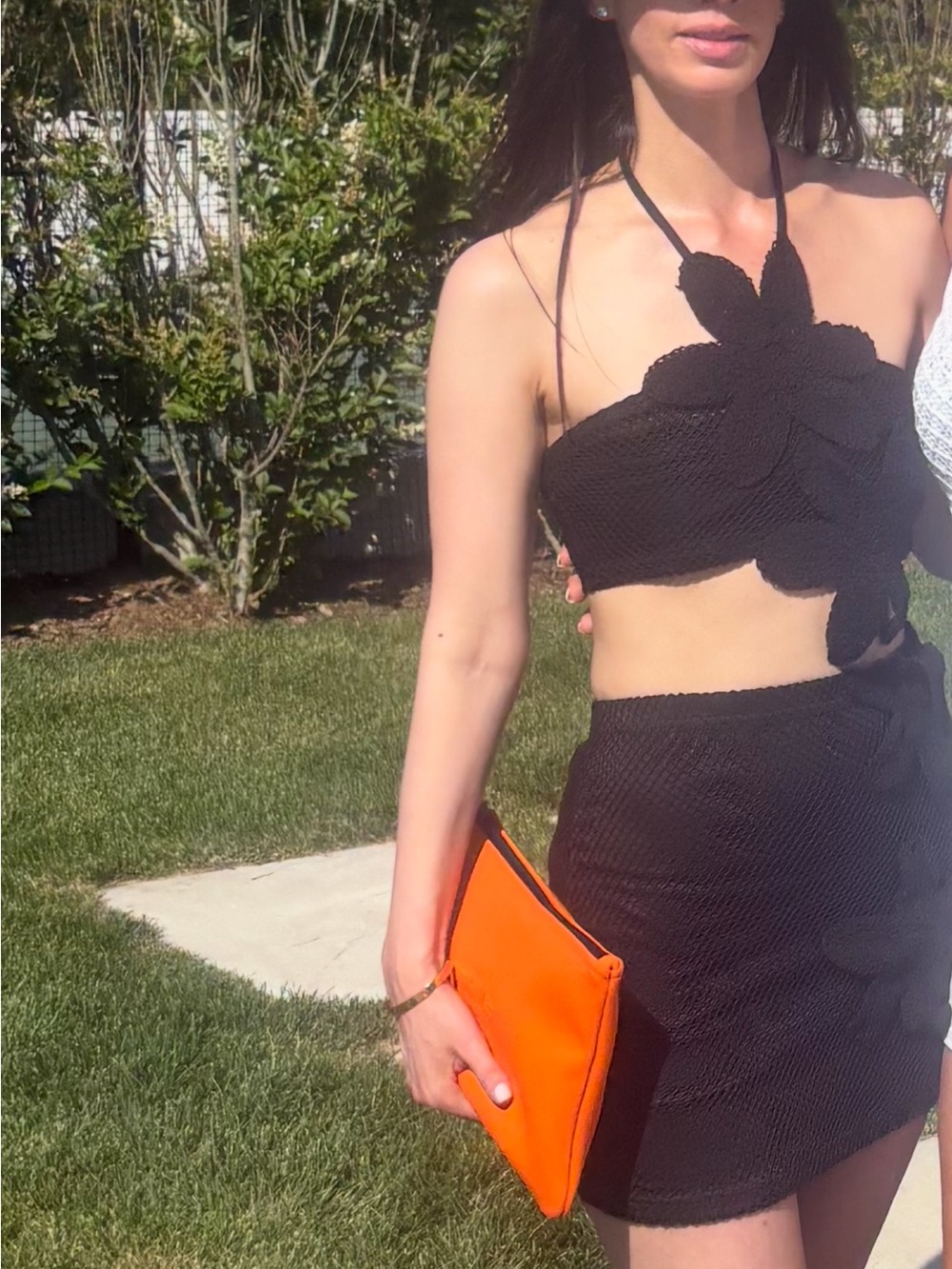 Source Unknown Black Crochet Halter Crop Top and skirt set